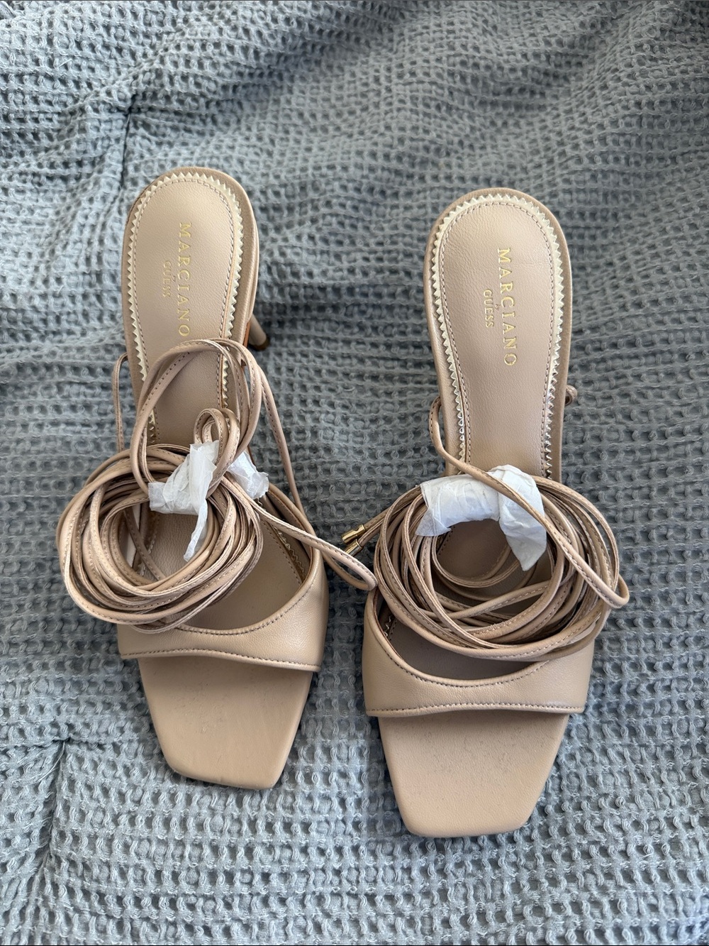 Never worn Marciano Beige Lace-Up Square-Toe Sandals